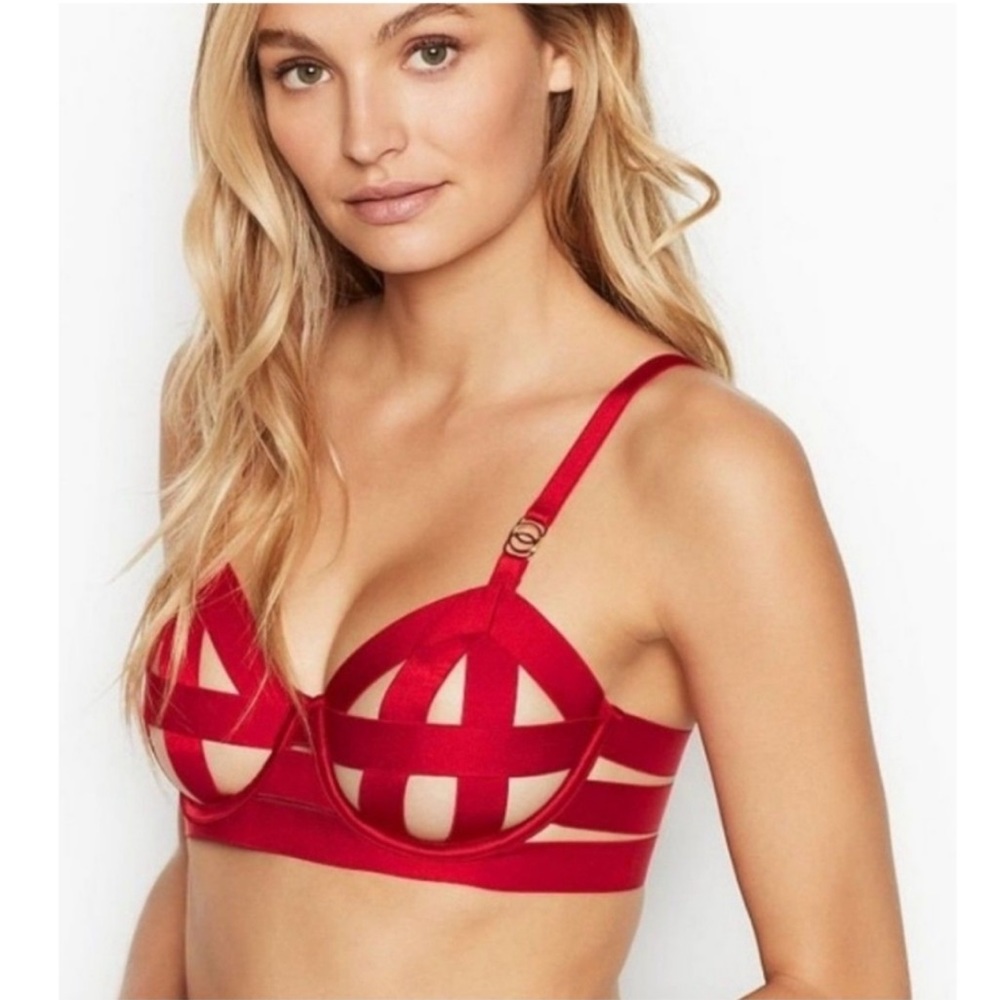 Victoria Secret Unlined Banded Balconet Strap Red Bra - 36DDD
